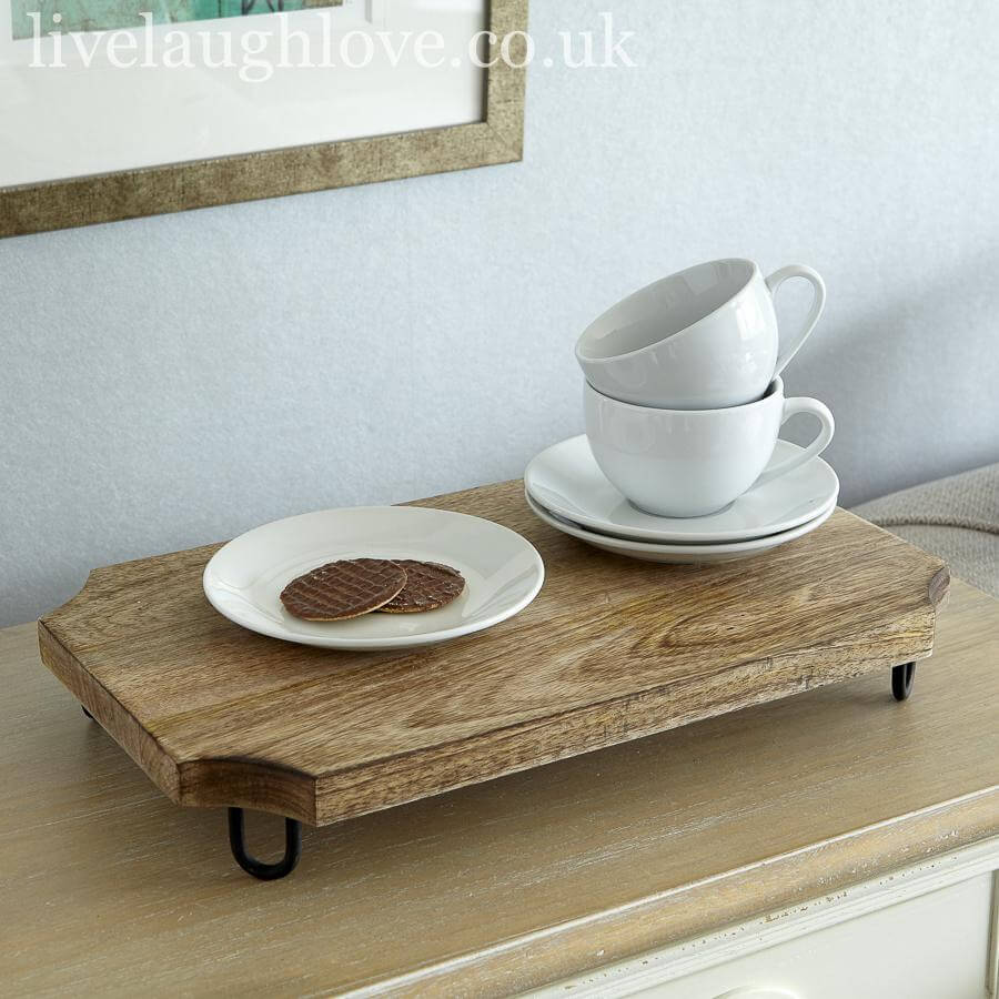 Serving Board Natural Wood Raised Metal Feet