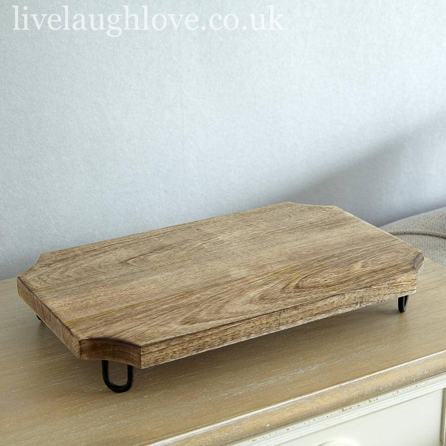 Serving Board Natural Wood Raised Metal Feet