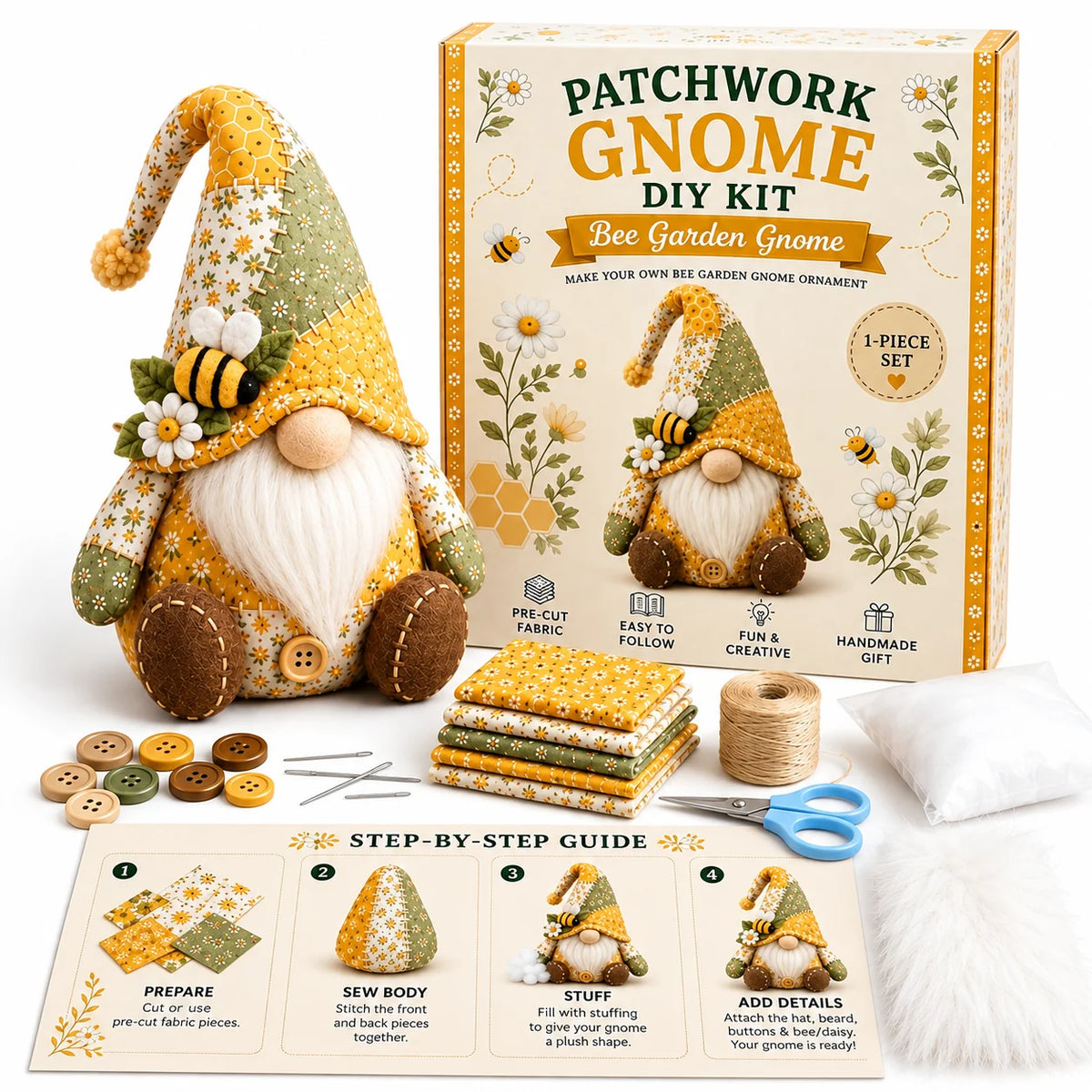 Sewing Kit Patchwork Gnome Hand-Sewn DIY Craft