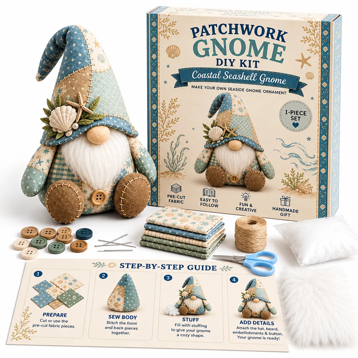 Sewing Kit Patchwork Gnome Hand-Sewn DIY Craft