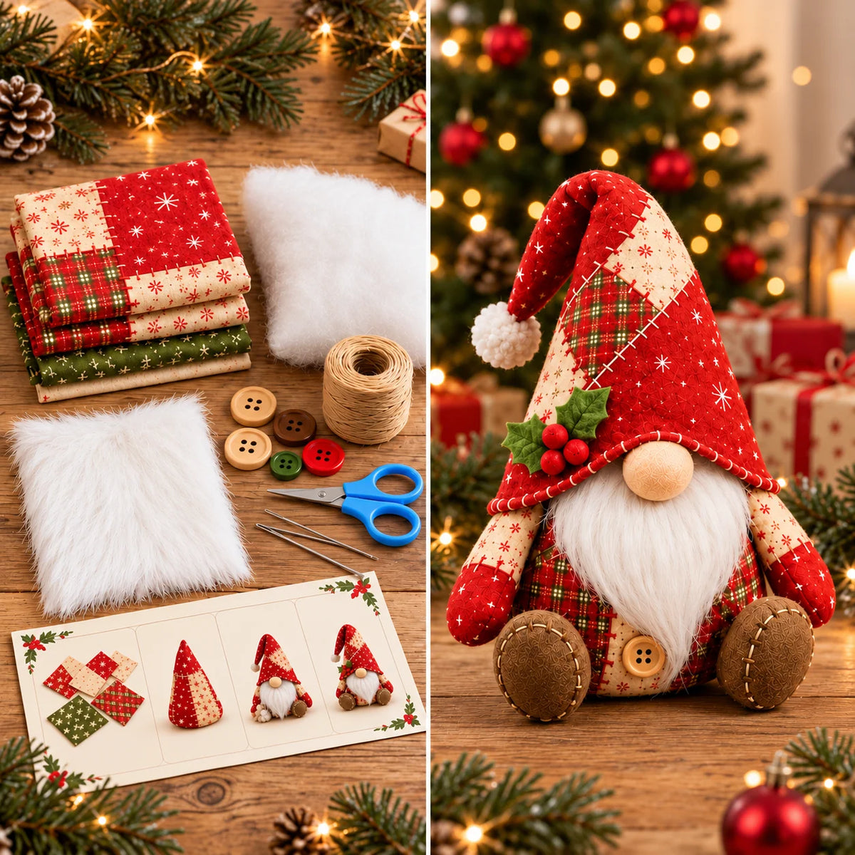 Sewing Kit Patchwork Gnome Hand-Sewn DIY Craft