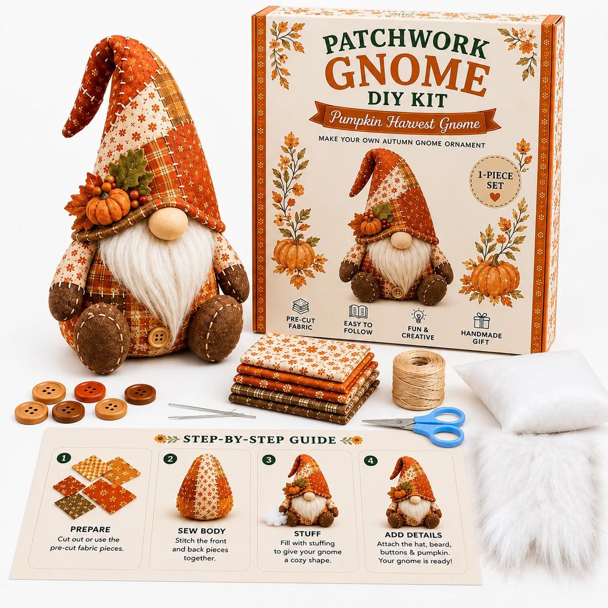 Sewing Kit Patchwork Gnome Hand-Sewn DIY Craft