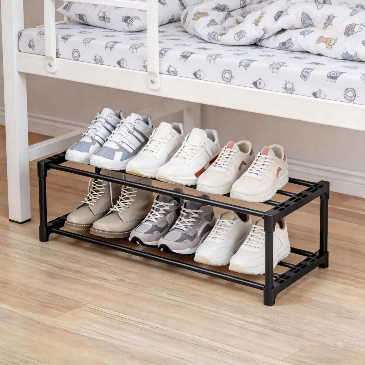Shoe Rack Vertical Space-Saving Adjustable Shelves Non-Slip Rails