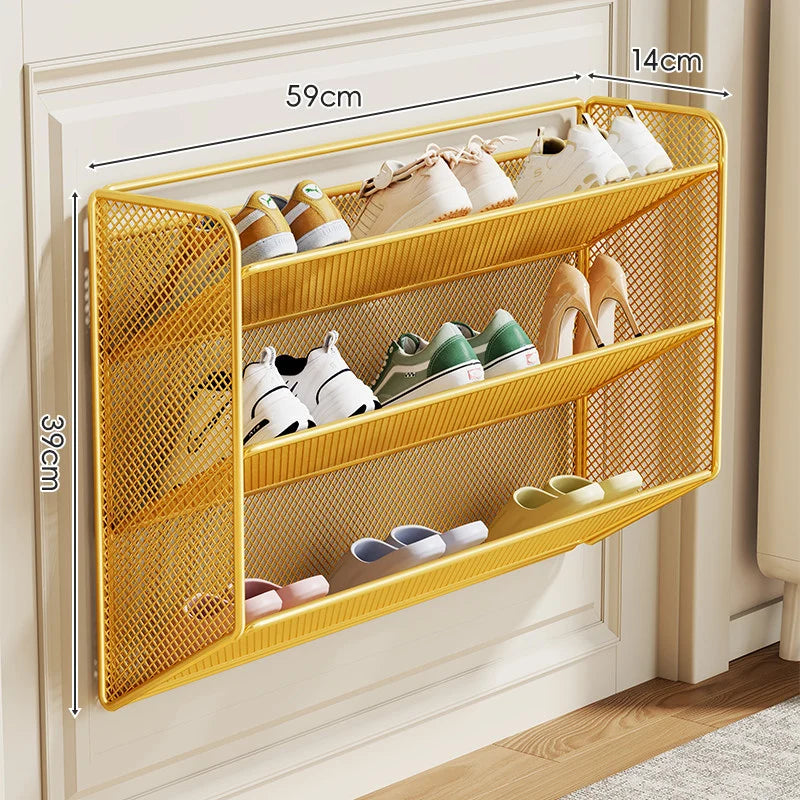 Shoe Shelf Wall-Mounted Fold-Down Ventilated Metal Mesh