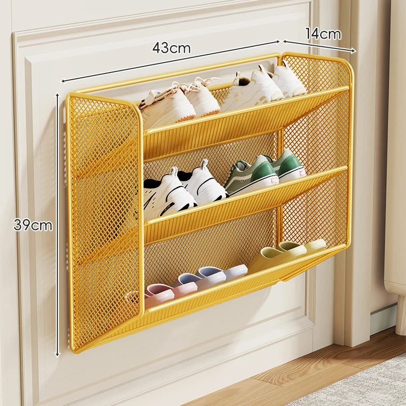 Shoe Shelf Wall-Mounted Fold-Down Ventilated Metal Mesh
