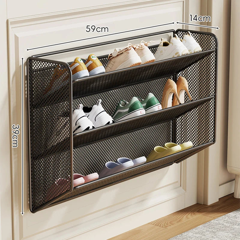 Shoe Shelf Wall-Mounted Fold-Down Ventilated Metal Mesh