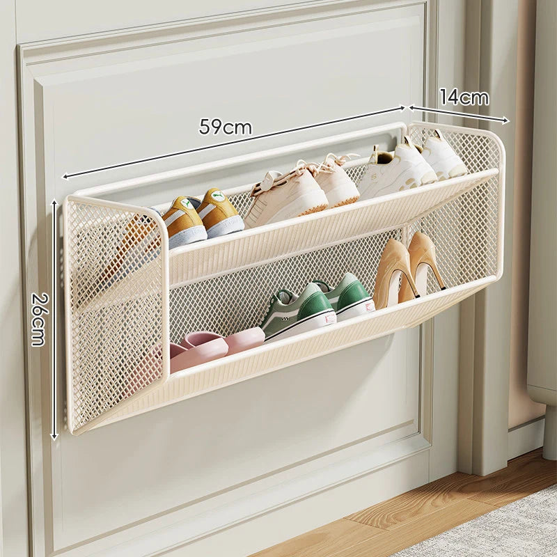 Shoe Shelf Wall-Mounted Fold-Down Ventilated Metal Mesh