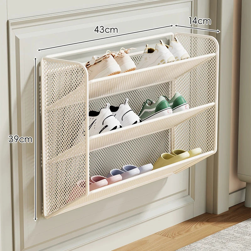 Shoe Shelf Wall-Mounted Fold-Down Ventilated Metal Mesh