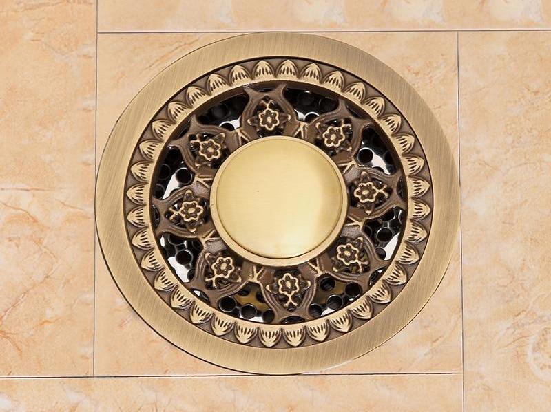 Shower Drain Round Brass Antique Brass Finish 4 Inch