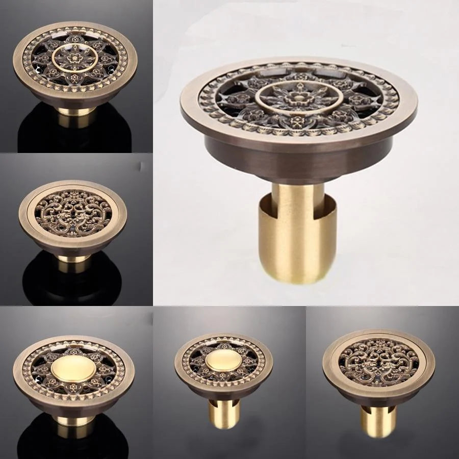 Shower Drain Round Brass Antique Brass Finish 4 Inch