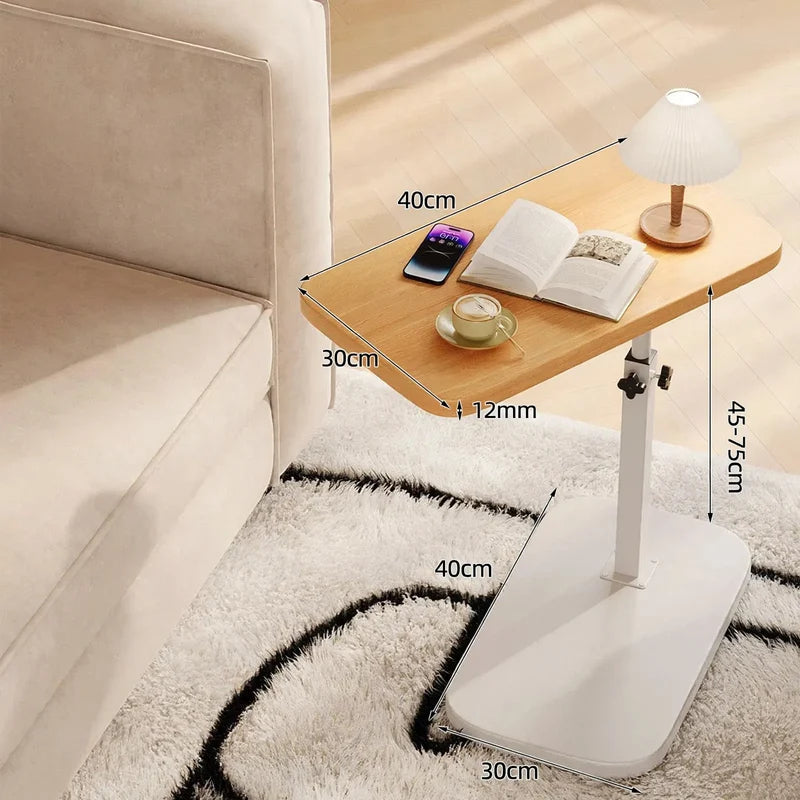Side Table Height Adjustable Wooden Top Reinforced Metal Frame