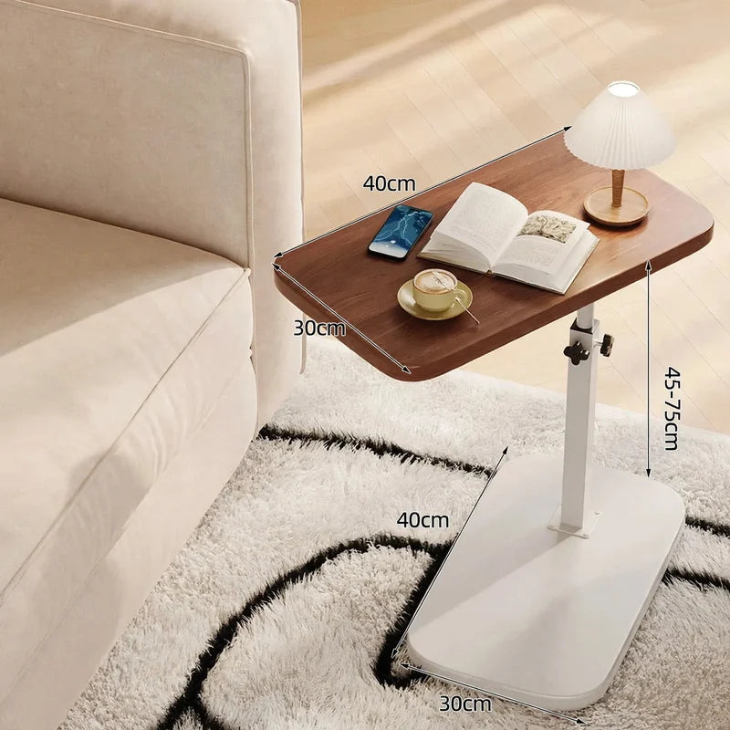 Side Table Height Adjustable Wooden Top Reinforced Metal Frame