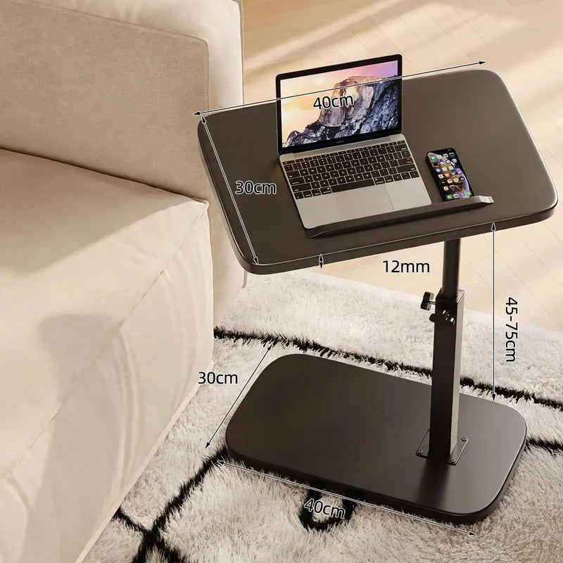 Side Table Height Adjustable Wooden Top Reinforced Metal Frame