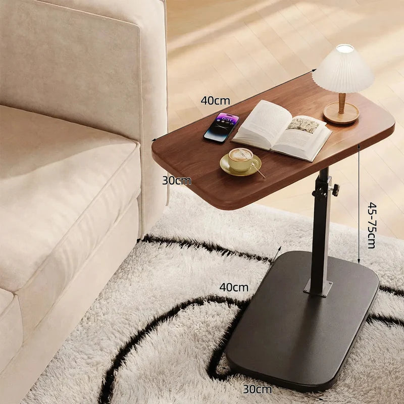 Side Table Height Adjustable Wooden Top Reinforced Metal Frame