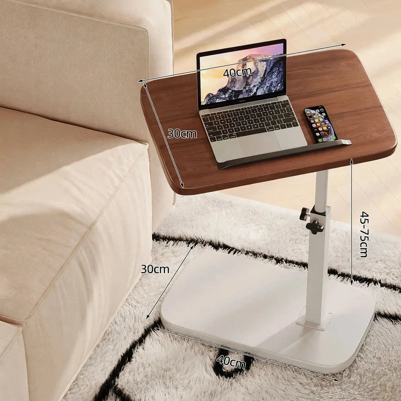Side Table Height Adjustable Wooden Top Reinforced Metal Frame