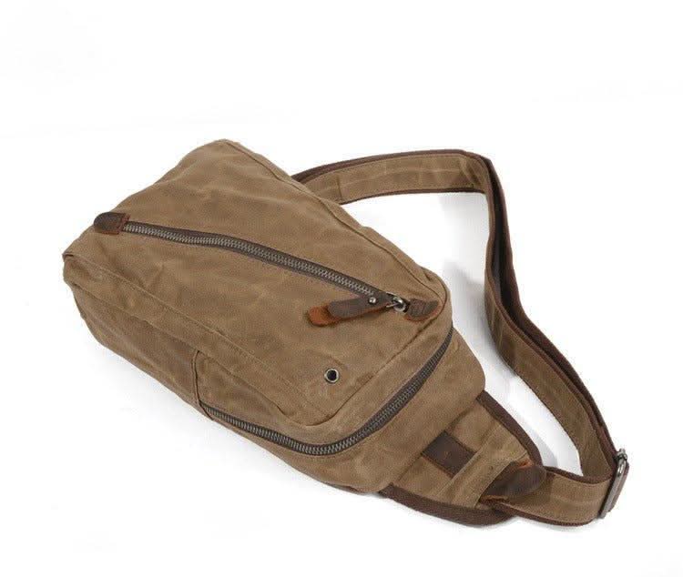 Sling Backpack Canvas Vegan Leather Trim Multiple Compartments