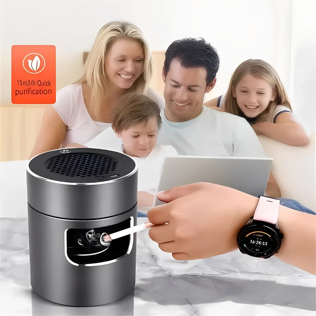 Smokeless Ashtray Magnetic Filter Adjustable Fan Built-In Lighter