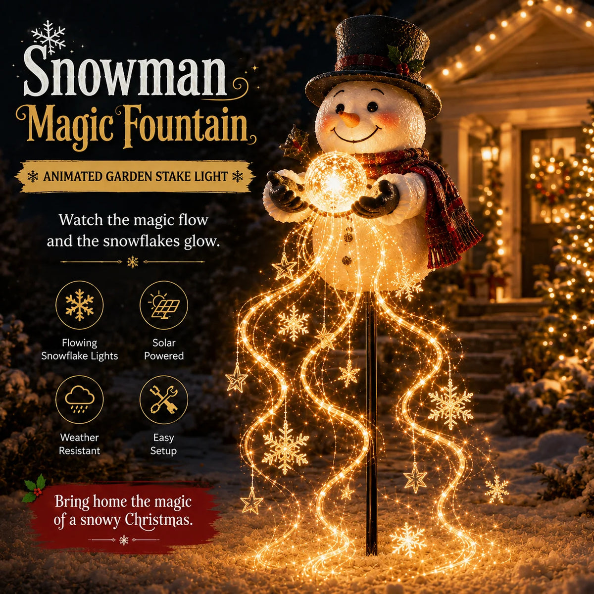 Snowman Garden Light Solar-Powered Cascading Snowflakes