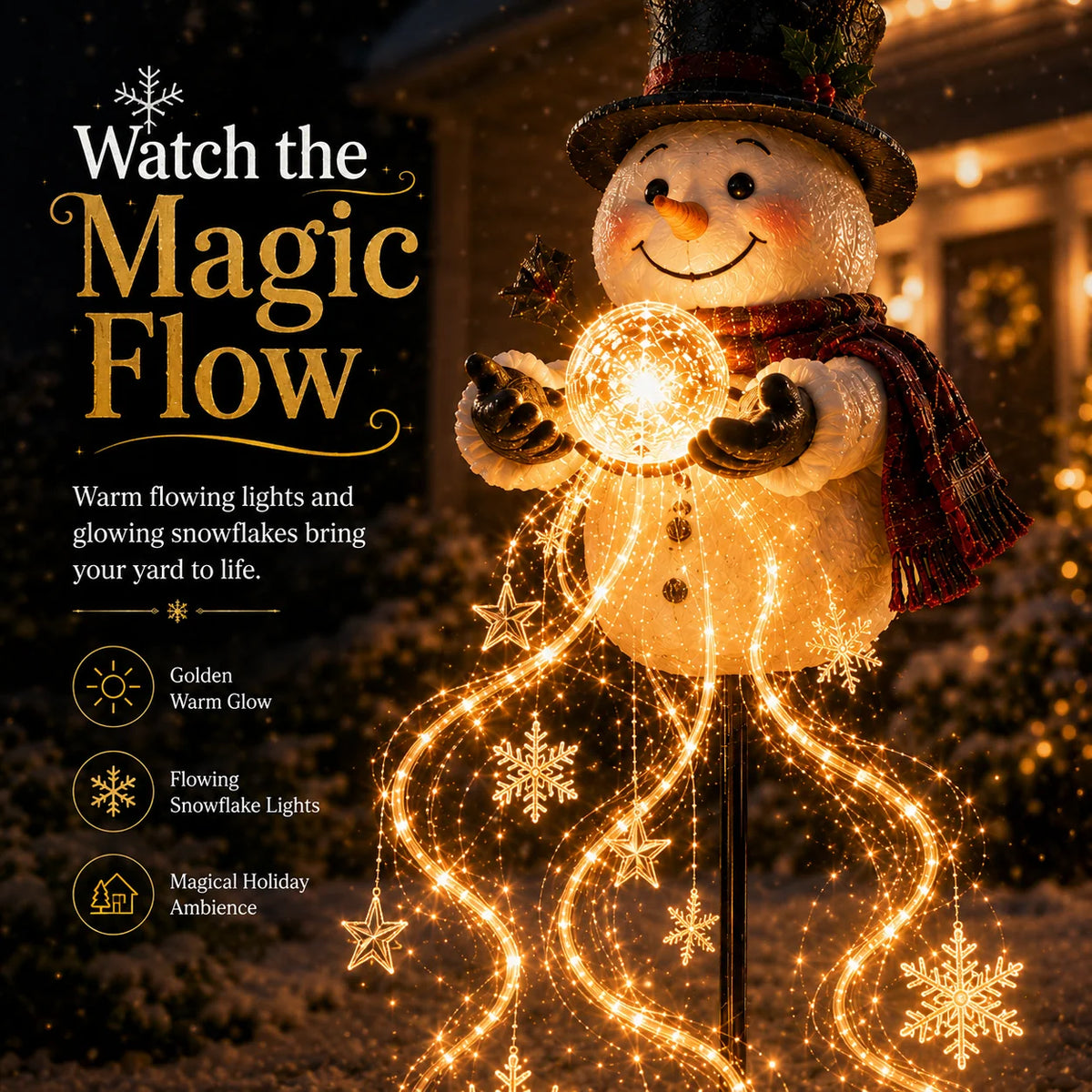Snowman Garden Light Solar-Powered Cascading Snowflakes