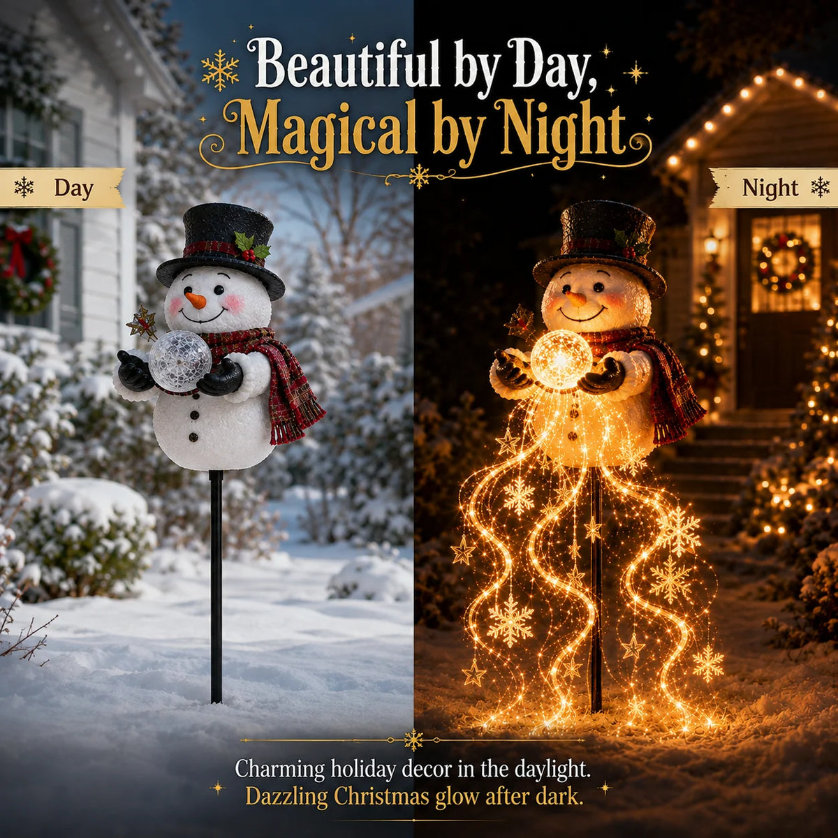 Snowman Garden Light Solar-Powered Cascading Snowflakes