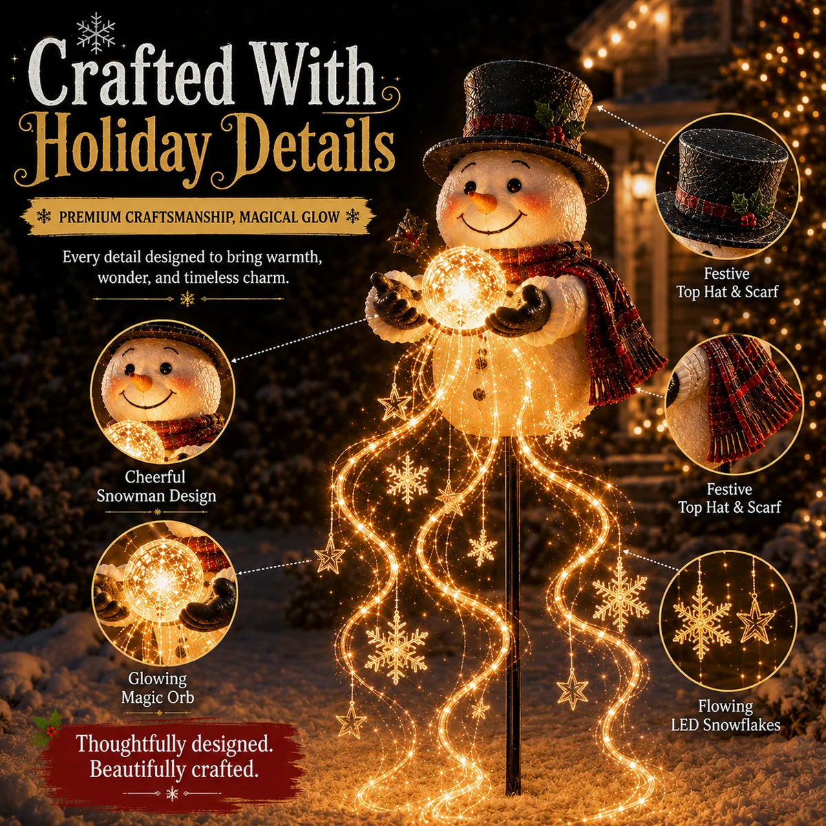 Snowman Garden Light Solar-Powered Cascading Snowflakes