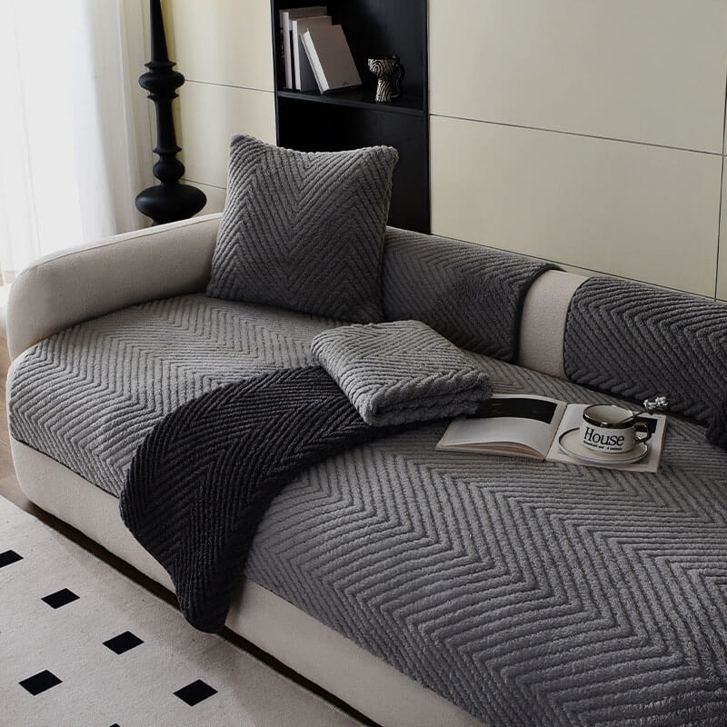 Sofa Cover Plush Velvet Non-Slip Machine-Washable Herringbone Texture