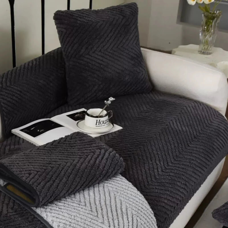 Sofa Cover Plush Velvet Non-Slip Machine-Washable Herringbone Texture