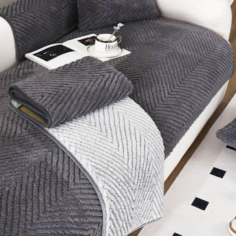 Sofa Cover Plush Velvet Non-Slip Machine-Washable Herringbone Texture