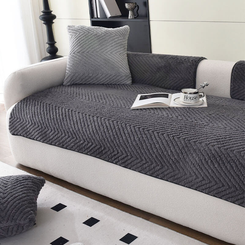 Sofa Cover Plush Velvet Non-Slip Machine-Washable Herringbone Texture