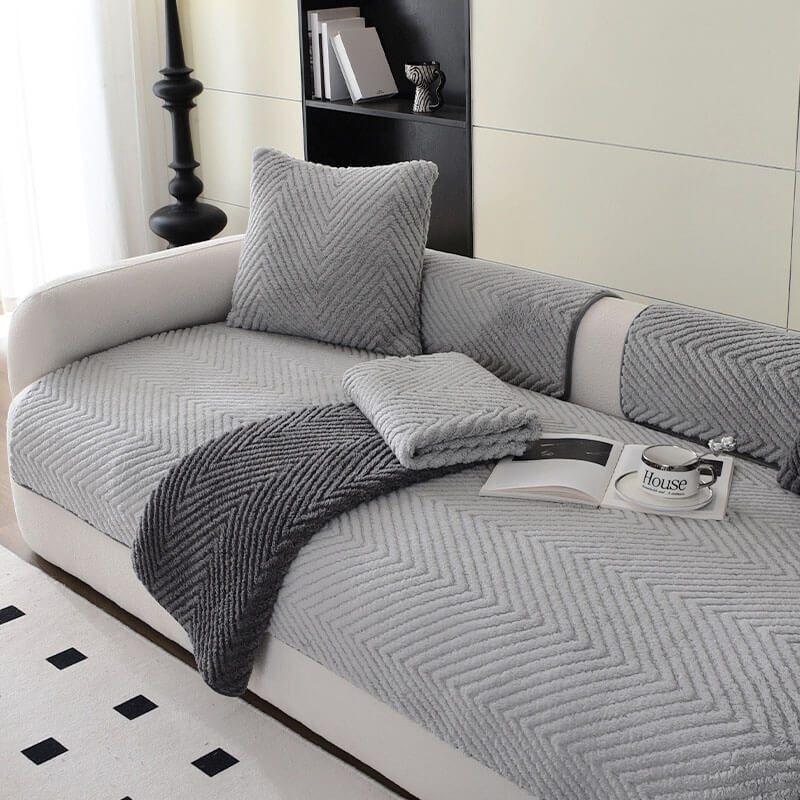 Sofa Cover Plush Velvet Non-Slip Machine-Washable Herringbone Texture