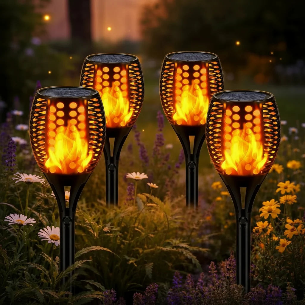 Solar Garden Torch Light Flickering Flame Effect IP67 Weather-Resistant