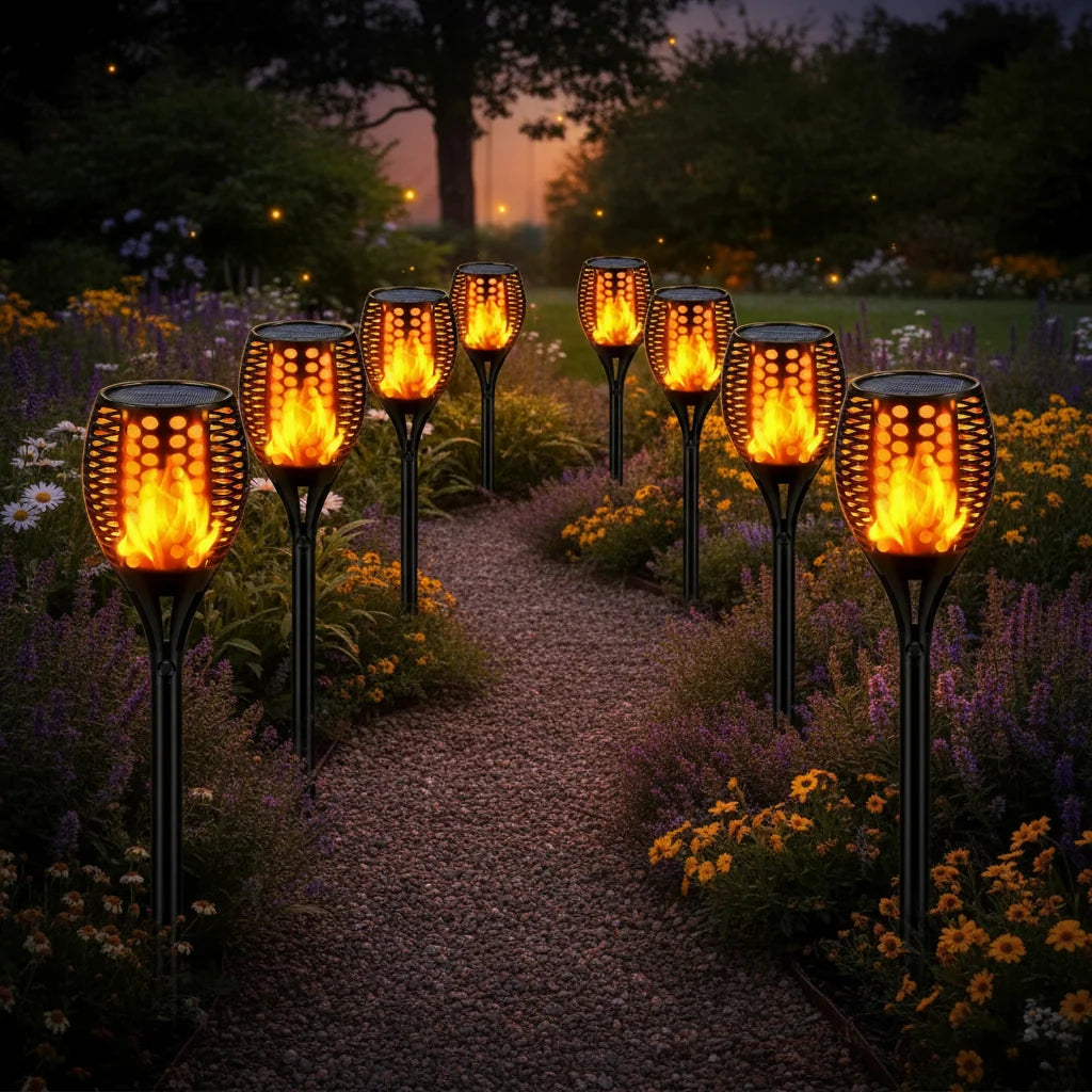 Solar Garden Torch Light Flickering Flame Effect IP67 Weather-Resistant