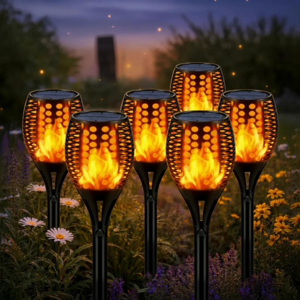 Solar Garden Torch Light Flickering Flame Effect IP67 Weather-Resistant