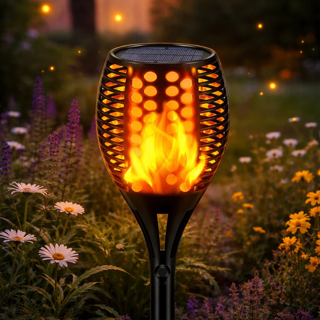 Solar Garden Torch Light Flickering Flame Effect IP67 Weather-Resistant