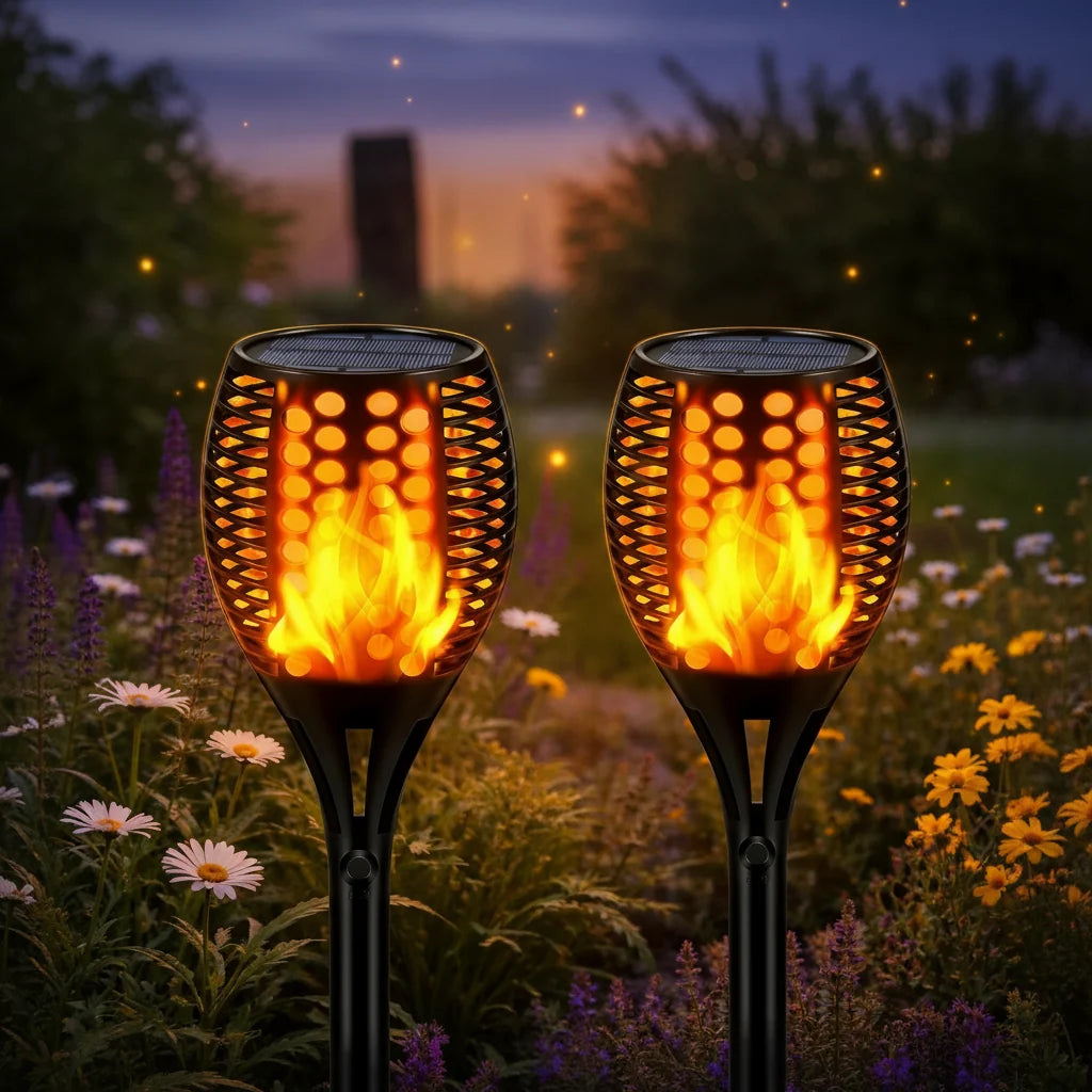 Solar Garden Torch Light Flickering Flame Effect IP67 Weather-Resistant