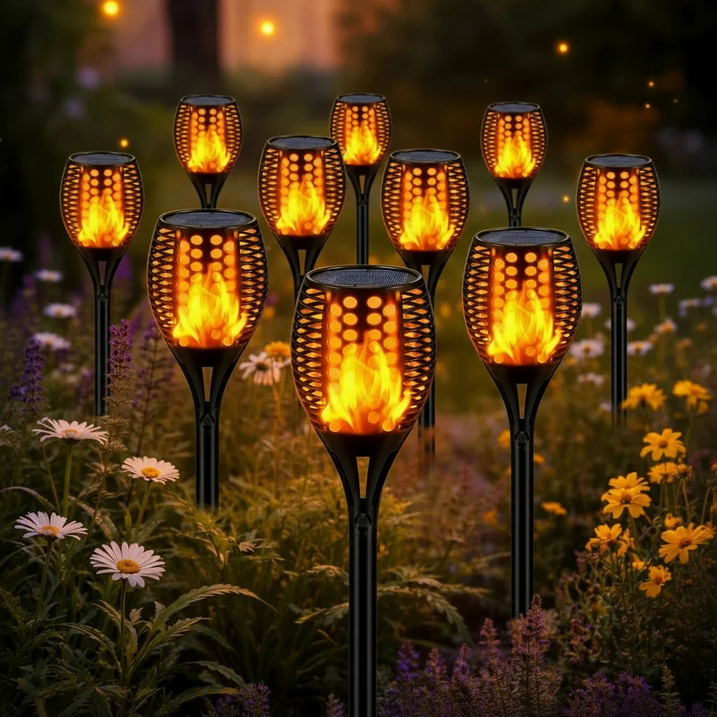 Solar Garden Torch Light Flickering Flame Effect IP67 Weather-Resistant