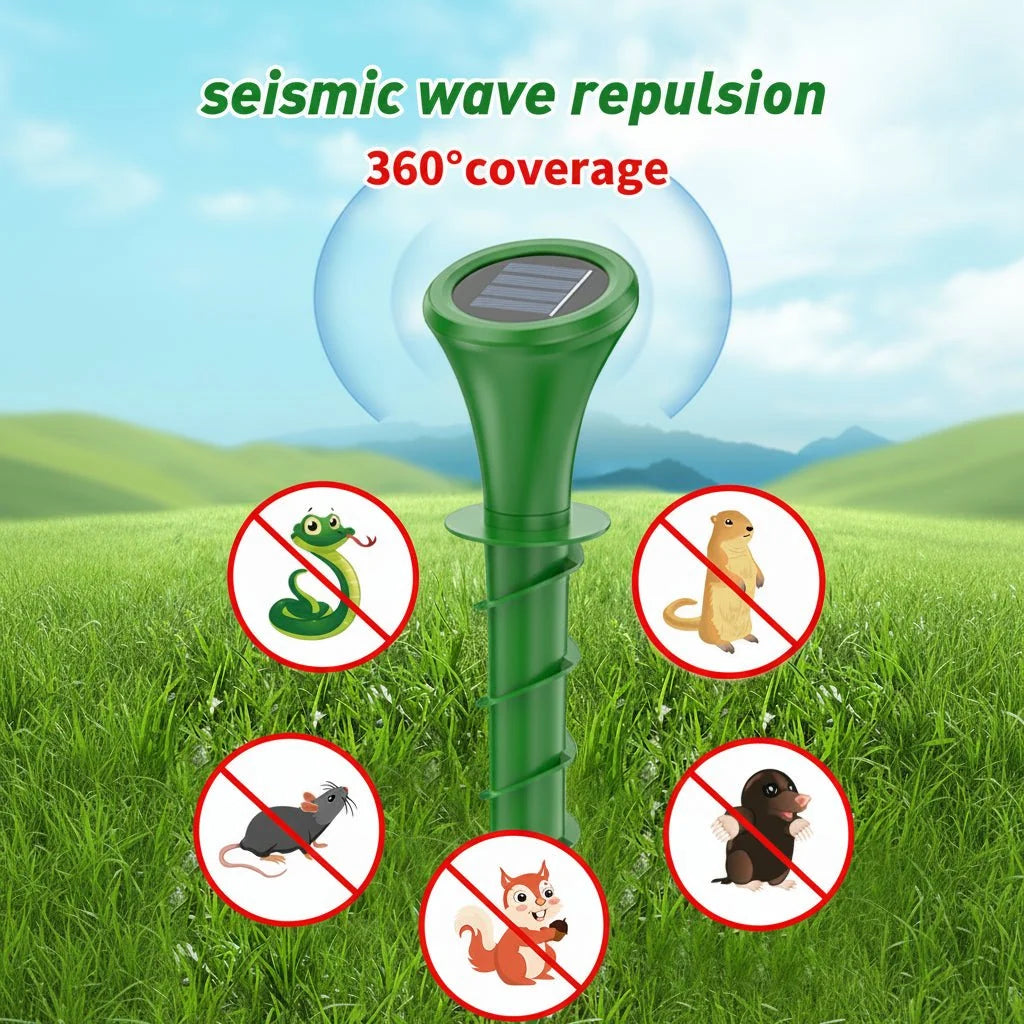 Solar Mole Repeller Solar-Powered Waterproof Vibration 33-Foot Coverage