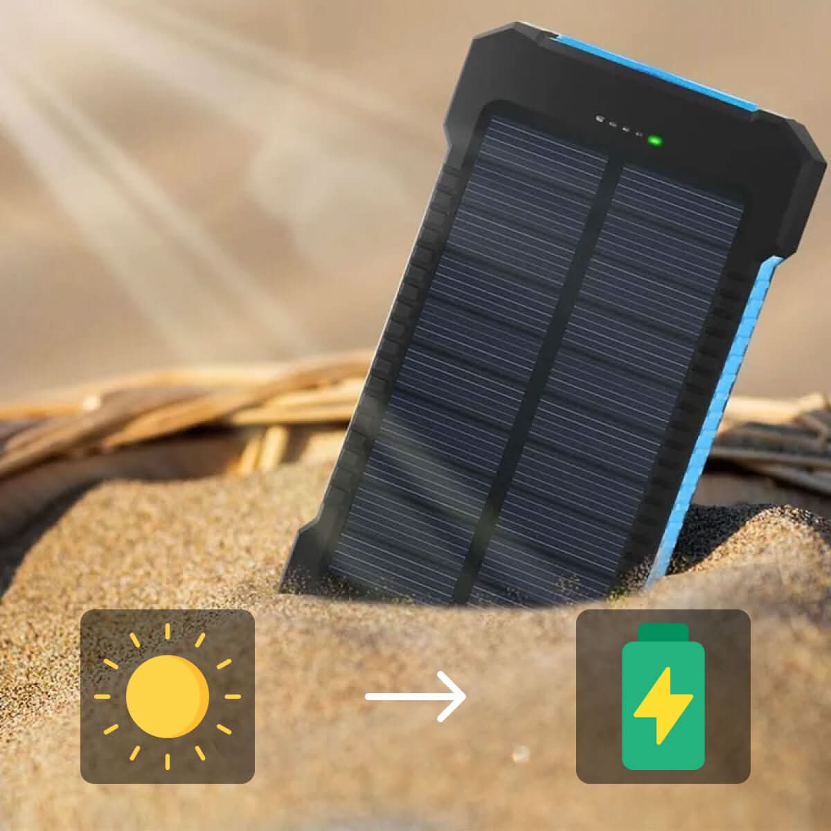 Solar Power Bank 10,000mAh Dual USB LED Flashlight