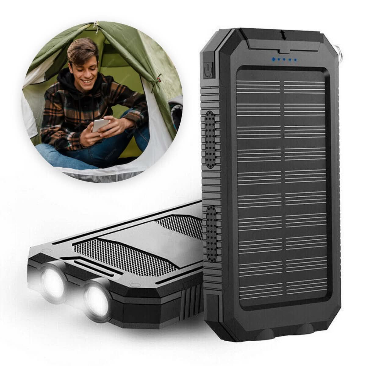 Solar Power Bank 10,000mAh Dual USB LED Flashlight