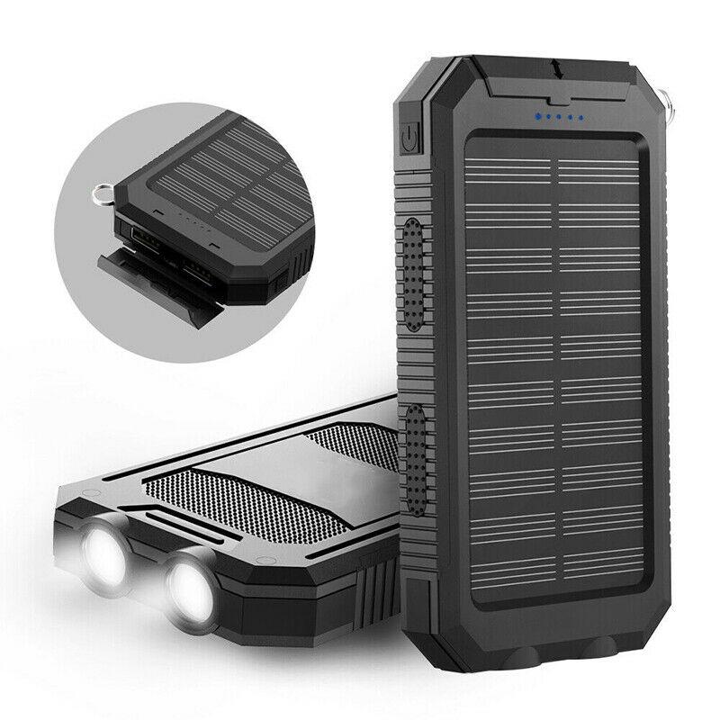 Solar Power Bank 10,000mAh Dual USB LED Flashlight