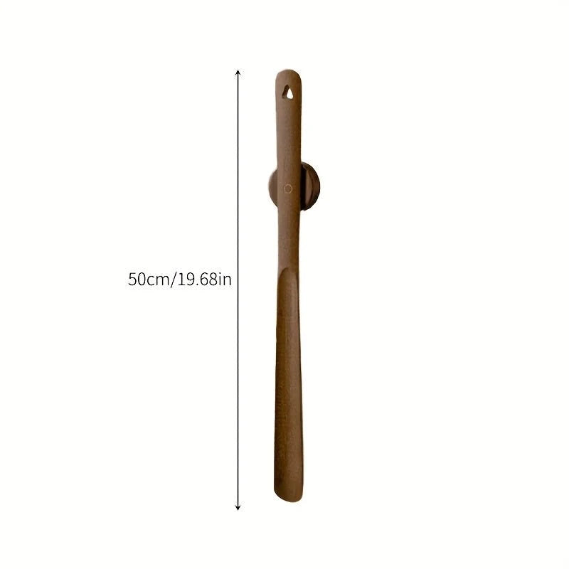 Solid Wood Shoe Horn with Long Handle and Magnetic Wall Mount