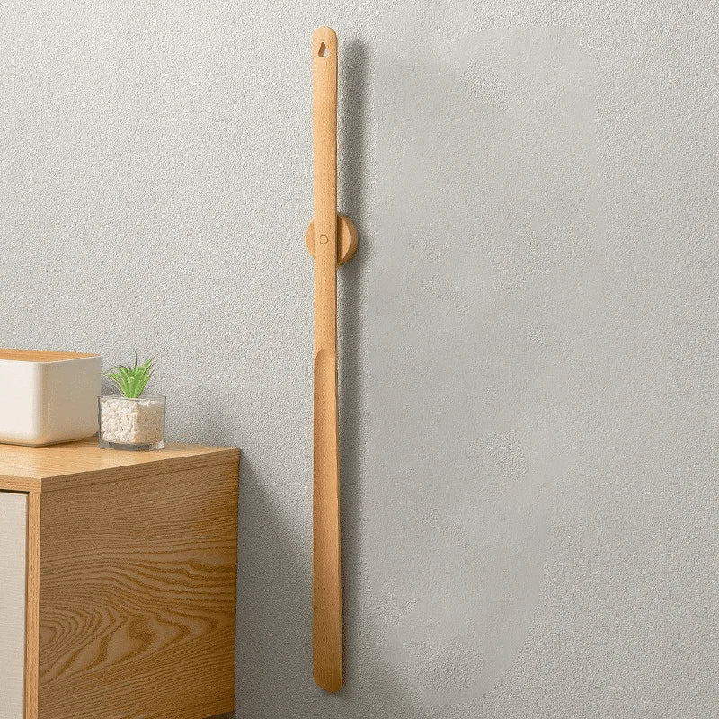 Solid Wood Shoe Horn with Long Handle and Magnetic Wall Mount