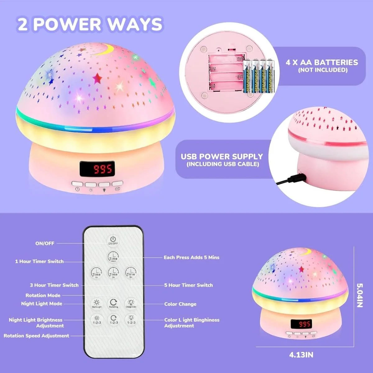 Star Projector 16-Color Rotating With Timer & Remote Control