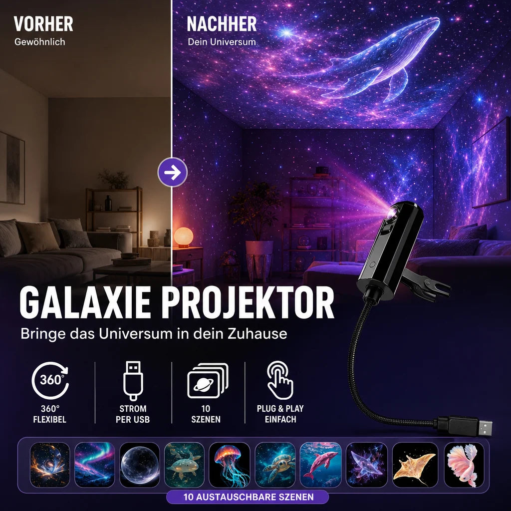 Star Projector Night Light USB Powered 10 Interchangeable Slides