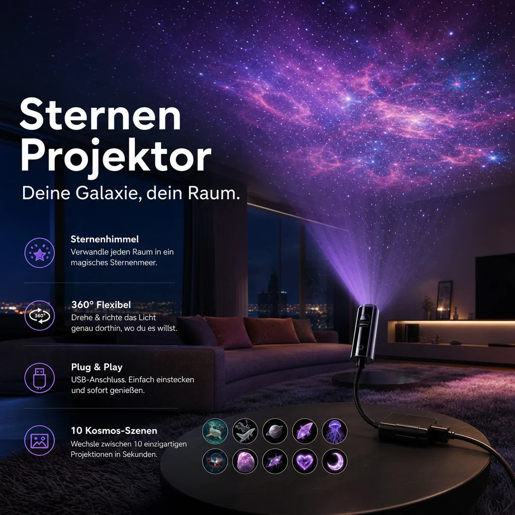 Star Projector Night Light USB Powered 10 Interchangeable Slides
