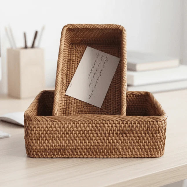 Storage Basket Woven Rattan Style Decorative Organization