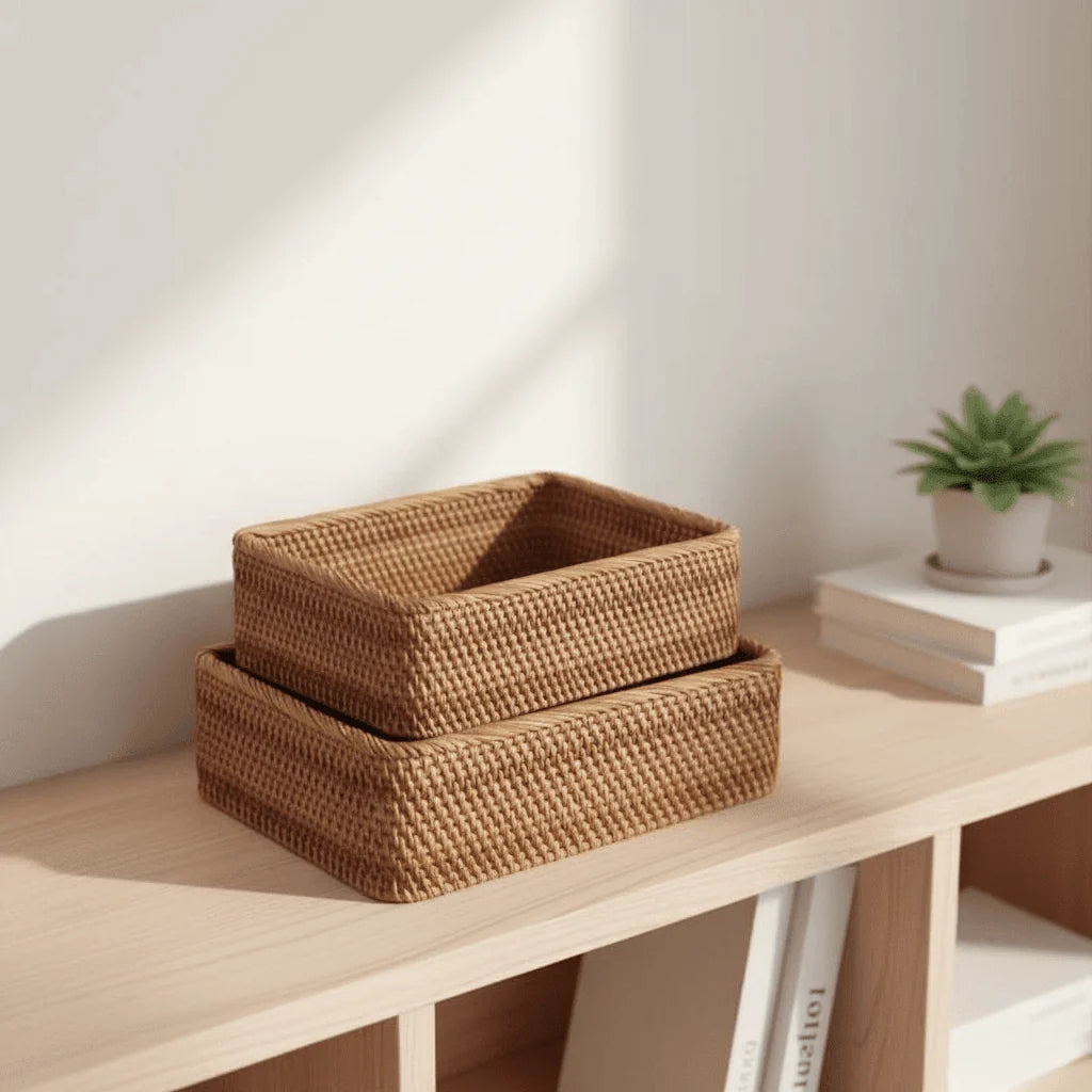 Storage Basket Woven Rattan Style Decorative Organization