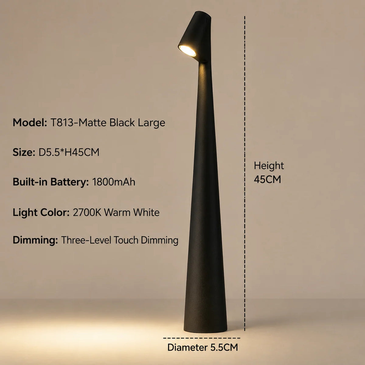 Table Lamp Cordless LED Touch-Dimmable