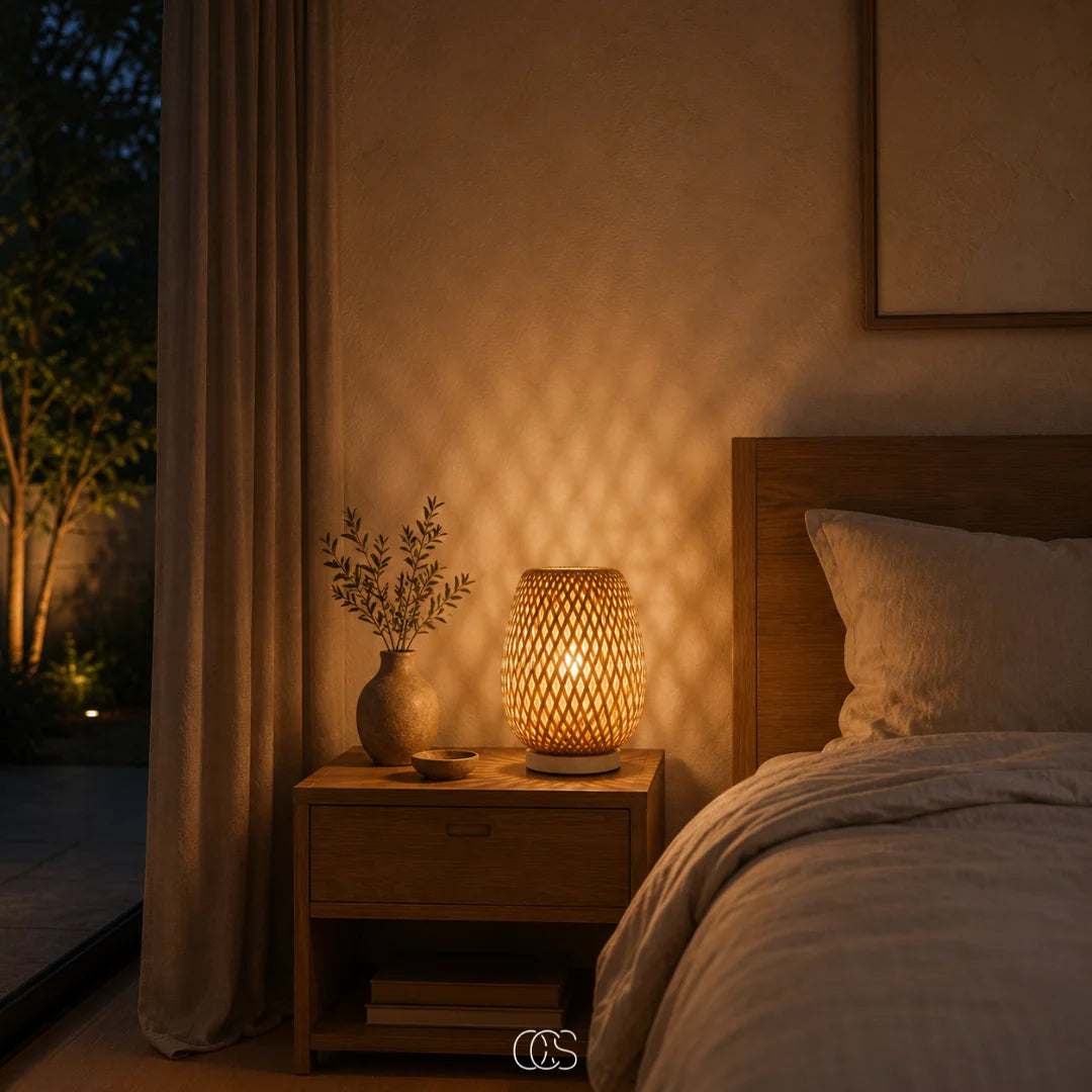 Table Lamp Cordless USB Rechargeable Dimmable LED Bamboo Shade