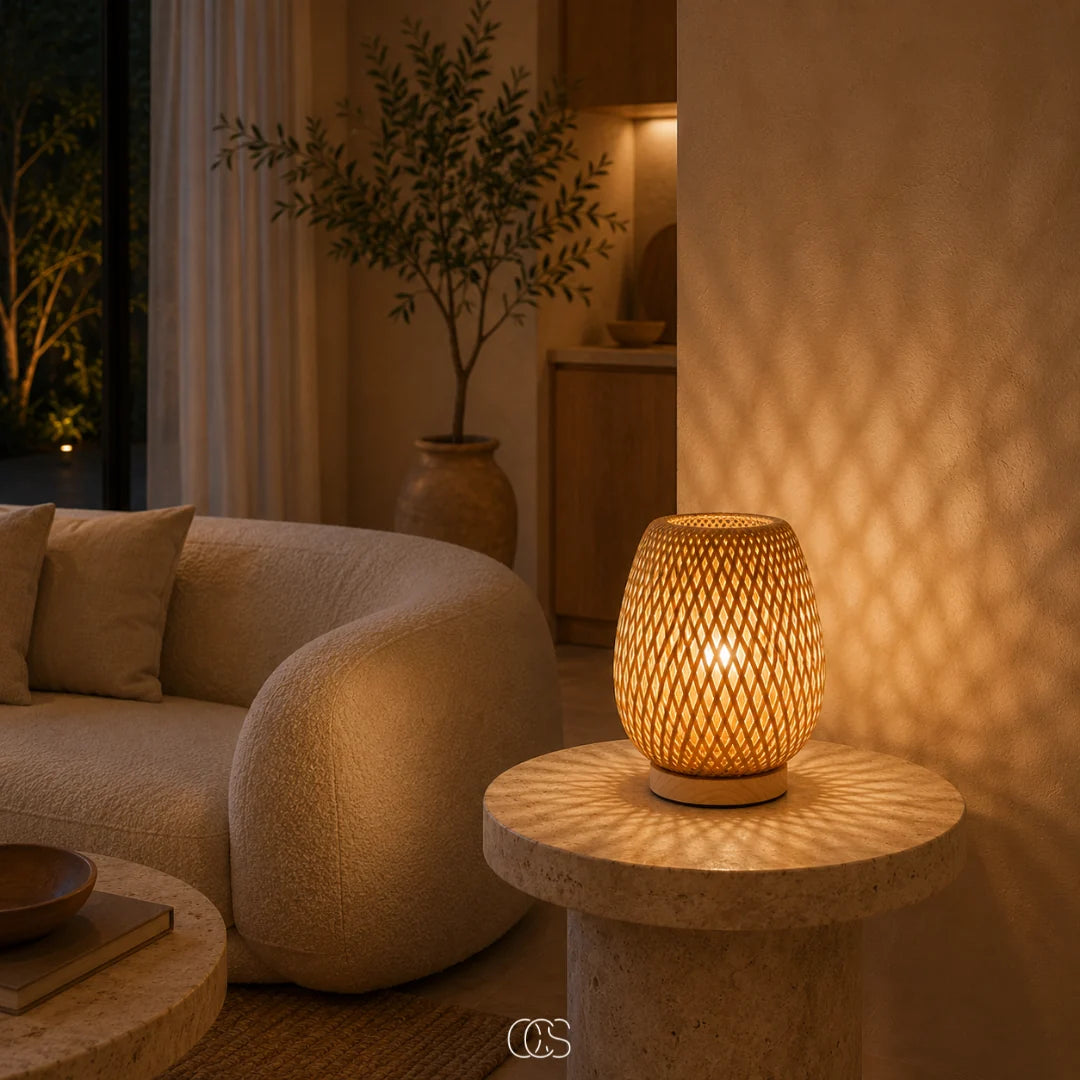 Table Lamp Cordless USB Rechargeable Dimmable LED Bamboo Shade